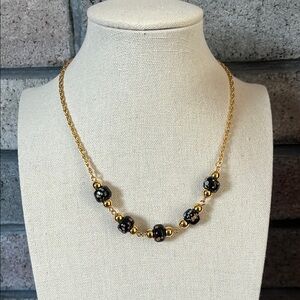Vintage TRIFARI Millefiori Gold and Black Beaded Necklace
